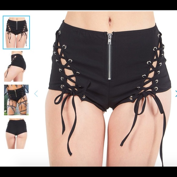 iHeartRaves | Shorts | Black Lace Up 